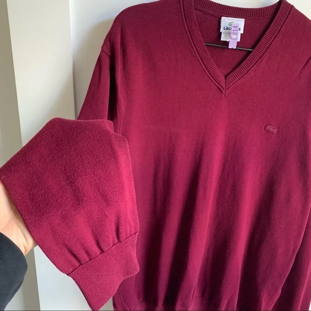 LACOSTE | GUC Maroon V-Neck Sweater Maroon Logo